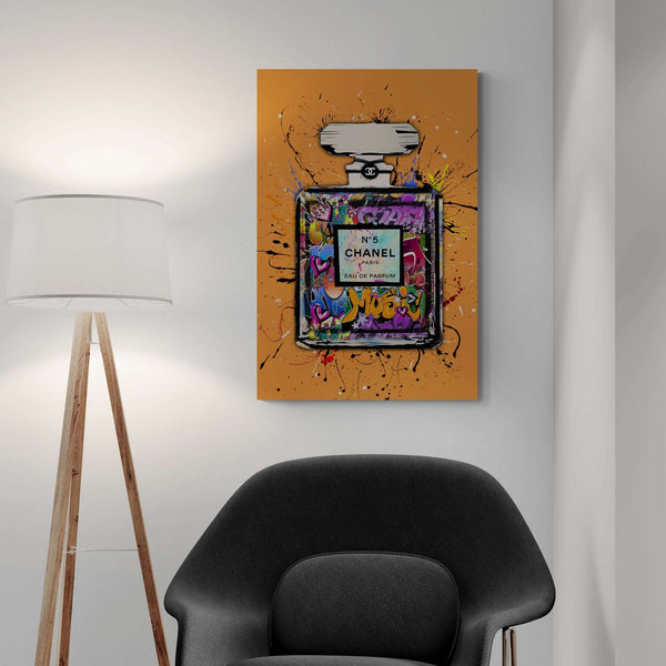 輸入雑貨　強化ガラス　硝子アート　『CHANEL』　特大ガラスアート　200cm Graffiti Chanel No 5 - Orange - Magna Canvas
