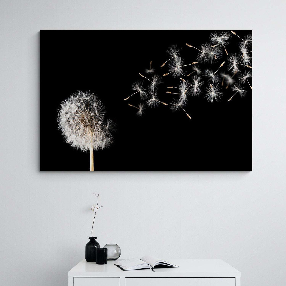 Dandelion On Black Background Canvas Magna Canvas 